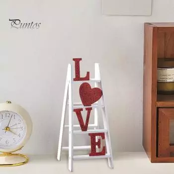 Украшение в виде лестницы в виде сердца ко Дню святого Валентина, деревенская деревянная мини-фигурка в виде лестницы в виде любовного письма, украшение для праздничной вечеринки, домашнего офиса, рабочего стола A