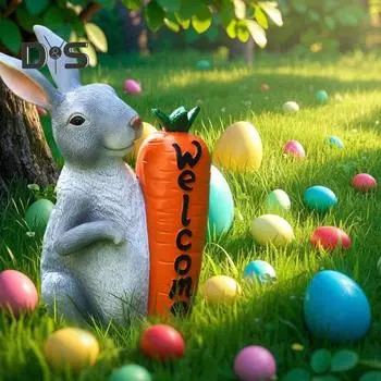 Украшение в виде пасхального кролика, статуэтка кролика из смолы, приветственная статуэтка кролика с морковкой для патио, двора, газона, уличного художественного декора Rabbit