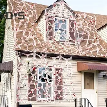 Украшение в виде паутины на Хэллоуин Гигантская эластичная паутина Декор из кровавой марли Имитация паутины Украшение дома с привидениями 100x200cm