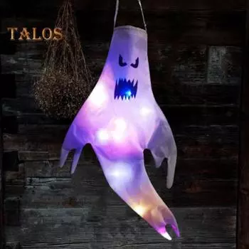 Украшение в виде привидения на Хэллоуин, большое подвесное привидение со светодиодными огнями, украшение на елку для вечеринки на Хэллоуин, декор крыльца и двора B