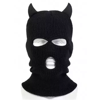 Украшение в виде рога быка с тремя отверстиями, балаклава, зимние шапки для защиты от холода, теплая вязаная шапка для активного отдыха, лыжная шапка, велосипедные шапки чёрный