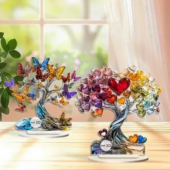 Украшение в виде сердечка в виде дерева, цветное акриловое 2D-плоское украшение на день святого Валентина, настольное дерево-бабочка для дома, каминная полка, украшение стола Love Heart