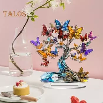 Украшение в виде сердечка в виде дерева, цветное акриловое 2D-плоское украшение на день святого Валентина, настольное дерево-бабочка для дома, каминная полка, украшение стола Love Heart