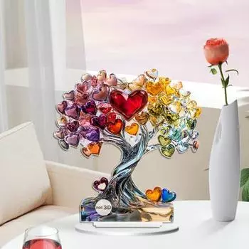 Украшение в виде сердечка в виде дерева, цветное акриловое 2D-плоское украшение на день святого Валентина, настольное дерево-бабочка для дома, каминная полка, украшение стола Love Heart