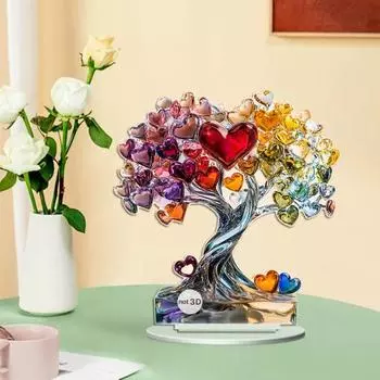 Украшение в виде сердечка в виде дерева, цветное акриловое 2D-плоское украшение на день святого Валентина, настольное дерево-бабочка для дома, каминная полка, украшение стола Love Heart