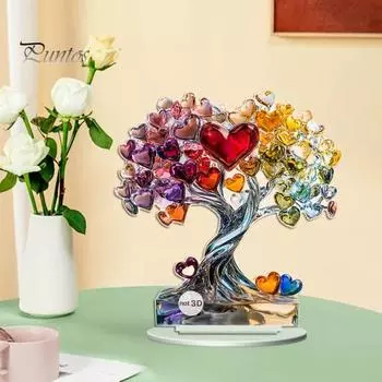 Украшение в виде сердечка в виде дерева, цветное акриловое 2D-плоское украшение на день святого Валентина, настольное дерево-бабочка для дома, каминная полка, украшение стола Love Heart