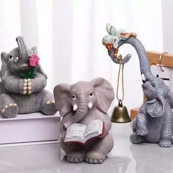 Украшение в виде слона, миниатюрная статуэтка из смолы для домашнего офиса, садового декора, сидящая фигурка слона, подарок для любителей слонов B