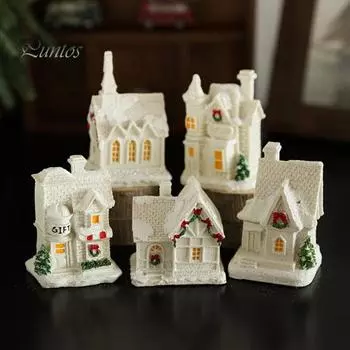 Украшение в виде снежной хижины, рождественская фигурка в виде заснеженной хижины с теплыми огнями, миниатюрные украшения в виде зимней хижины из смолы для домашнего декора B