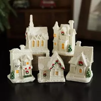 Украшение в виде снежной хижины, рождественская фигурка в виде заснеженной хижины с теплыми огнями, миниатюрные украшения в виде зимней хижины из смолы для домашнего декора