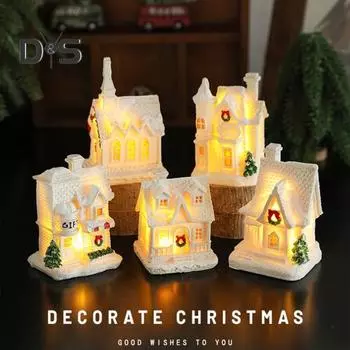 Украшение в виде снежной хижины, рождественская фигурка в виде заснеженной хижины с теплыми огнями, миниатюрные украшения в виде зимней хижины из смолы для домашнего декора H