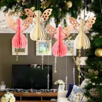 Украшение в виде сот ангела, подвесное украшение из бумаги с блестящим краем, 3D-украшение в виде сот ангела для дня рождения, свадьбы бежевый
