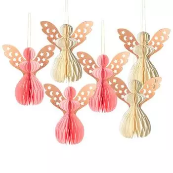 Украшение в виде соты ангела Бумажный подвесной ангел с блестящим краем 3D соты бежевый