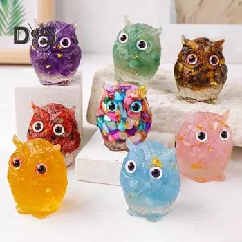 Украшение в виде совы из натурального хрусталя, ручная работа, фигурка совы из смолы с кристальным гравием внутри, коллекционное красочное украшение в виде совы для домашнего декора, исцеления Рейки фиолетовый