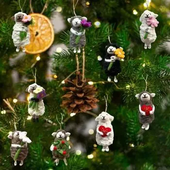 Украшение в виде войлочной овцы, украшение ручной работы в виде овцы, пушистая кудрявая овца, подвесное украшение для рождественской елки, сумка, брелок D