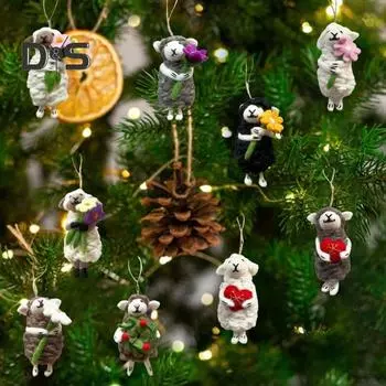 Украшение в виде войлочной овцы, украшение ручной работы в виде овцы, пушистая кудрявая овца, подвесное украшение для рождественской елки, сумка, брелок D