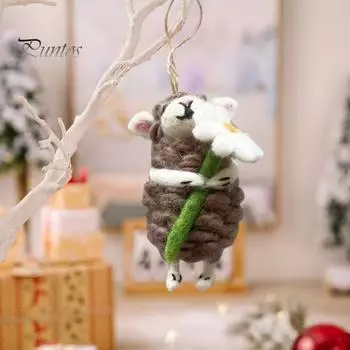 Украшение в виде войлочной овцы, украшение ручной работы в виде овцы, пушистая кудрявая овца, подвесное украшение для рождественской елки, сумка, брелок D