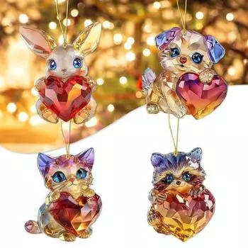 Украшение в виде животного на День святого Валентина, 2D акриловое плоское украшение в виде животного, мультяшное подвесное украшение для автомобиля, домашнего офиса, украшения на День святого Валентина A