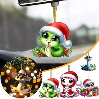 Украшение в виде змеи, мультяшная змея, подвесное украшение на рождественскую елку, цветная акриловая змея, аксессуар для заднего вида автомобиля