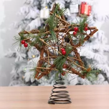 Украшение в виде звезды на рождественской елке Yousheng с гирляндами, декор из дерева для верхушки дерева, теплая атмосфера, реквизит для вечеринки, дома, кухни, мероприятий, клубов, баров Without Light