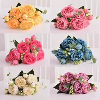 Украшение вечеринки, искусственные цветы пион, 5 головок розы, домашние букеты, искусственный цветок, реквизит для свадебной фотографии, аксессуары розовый