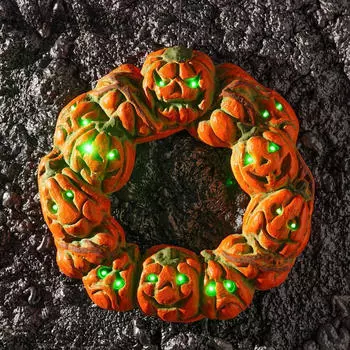 Украшение венка на Хэллоуин с подвесными светильниками в виде светящейся тыквы. Домашний декор для