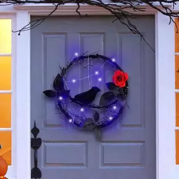 Украшение венка на Хэллоуин, светящиеся мертвые ветки, черная гирлянда с розой, работающая от батареек, блестки