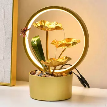 Украшение водопада для рабочего стола с легким железным золотым листом лотоса, ремесло, дом, столешница для спальни