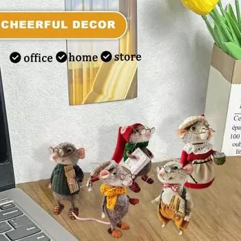 Украшение войлочная мышь, изготовленная вручную из фетра, фигурка мышки, пушистая мышь в очках, украшение для рождественского стола на Хэллоуин