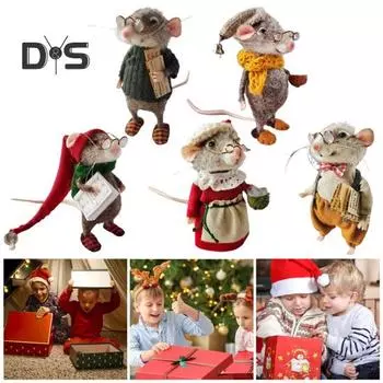 Украшение войлочная мышь, изготовленная вручную из фетра, фигурка мышки, пушистая мышь в очках, украшение для рождественского стола на Хэллоуин E