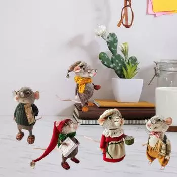 Украшение войлочная мышь, изготовленная вручную из войлока, пушистая мышка в очках A