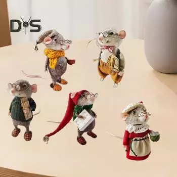 Украшение войлочная мышь, сделанное вручную, милые фигурки мышей из фетра, пушистая кукла-мышь в свитере для рождественского декора стола A