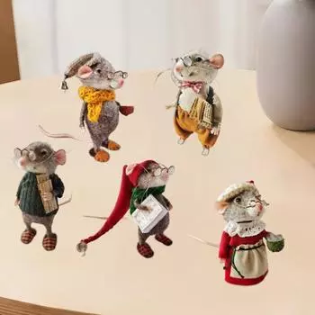 Украшение войлочная мышь, сделанное вручную, милые фигурки мышей из фетра, пушистая кукла-мышь в свитере для рождественского декора стола A
