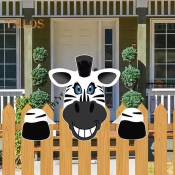 Украшение забора Милые выглядывающие мультяшные животные Легко устанавливаемый забор Декоративный знак Уличный устойчивый к погодным условиям забор Выглядывающие для двора Сад Ферма A