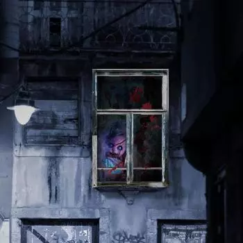 Украшение занавеса на Хэллоуин Кровавое оконное покрытие Страшный силуэт окна на Хэллоуин Плакат для внутреннего использования A