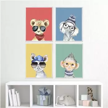 Украшение животных, одна картина, настенный художественный постер, детский холст, украшение для комнаты детского сада 21cm30cm NoFrame