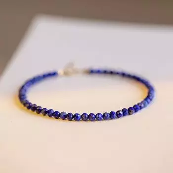 Украшения 3 мм Чрезвычайно тонкий Натуральный Кристалл Женский Лазурит 3mm cut lapis lazulestone bracelet -14cm