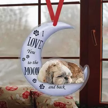 Украшения для автомобиля с изображением щенка Ши-тцу «Я люблю тебя до Луны и обратно», 2D-аксессуары для зеркала заднего вида, подвески для зеркала заднего вида M
