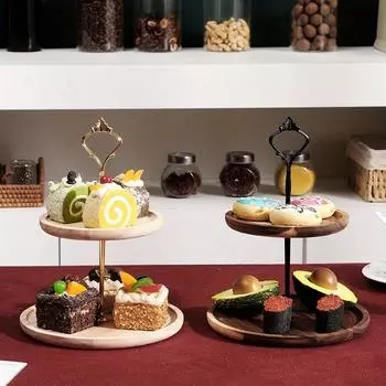 Украшения для десертного стола из цельного дерева, подставка для торта, витрина, тарелка с фруктами, поднос для закусок, многослойная тарелка с фруктами, деревянная полка S-2 layers светло-коричневого