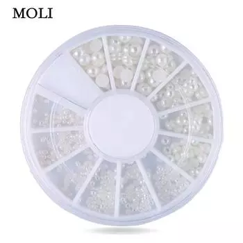 Украшения для дизайна ногтей 2 мм 3 мм полукруглый жемчужный диск белый кремовый жемчуг 12 сеток проигрыватель ювелирных изделий 1