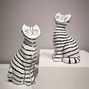 Украшения для дома Абстрактная скульптура животного Статуя Дом Журнальный столик Книжный шкаф Личность Скандинавские декоративные полоски Статуэтка кошки