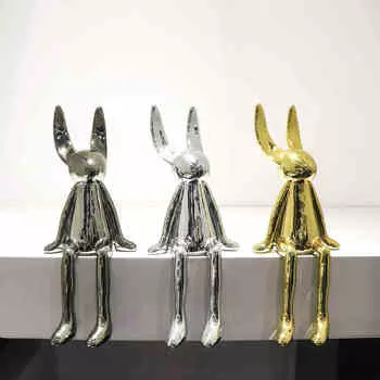 Украшения для дома Милая мультяшная скульптура кролика с гальваническим покрытием для детской комнаты Современная простая статуэтка в стиле кавайи Украшения