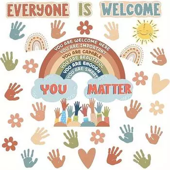 Украшения для доски объявлений в стиле бохо, 35 шт., позитивные мотивирующие, вдохновляющие, аффирмационные настенные украшения, радужные вырезки для принадлежностей для класса учителя 35Pcs