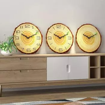 Украшения для гостиной из древесного зерна кварца Современные прочные бесшумные практичные настенные часы Простое годовое кольцо A