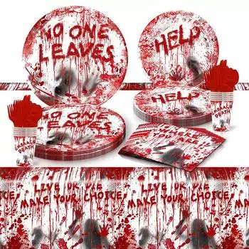 Украшения для Хэллоуина. Кровавые отпечатки ладоней. Бумажные тарелки. Скатерти. Наборы посуды для вечеринок. 10pcs