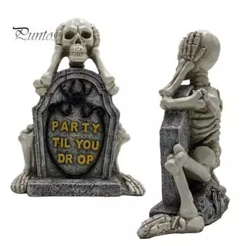Украшения для Хэллоуина, скелет, смотрите, говорите, не слышите, злой череп, надгробная статуя, смоляная настольная фигурка для внутреннего и наружного домашнего декора A