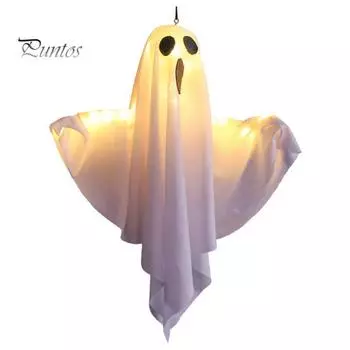 Украшения для Хэллоуина, уличные жуткие подвесные знаки с призраками и гирляндами на батарейках, лампа для передней двери, товары для вечеринок белый