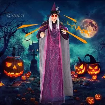 Украшения для Хэллоуина Ведьма Уличная анимированная подвесная ведьма со звуками и огнями Хэллоуин Летающая ведьма Реквизит для украшения газона в саду и дворе фиолетовый