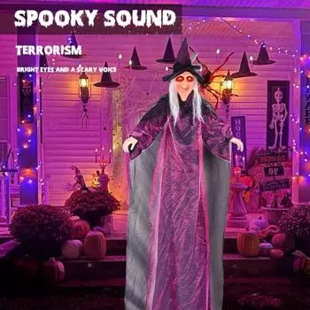 Украшения для Хэллоуина Ведьма Уличная анимированная подвесная ведьма со звуками и огнями Хэллоуин Летающая ведьма Реквизит для украшения газона в саду и дворе фиолетовый