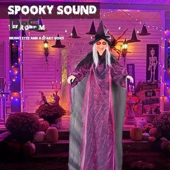 Украшения для Хэллоуина Ведьма Уличная анимированная подвесная ведьма со звуками и огнями Хэллоуин Летающая ведьма Реквизит для украшения газона в саду и дворе фиолетовый