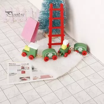 Украшения для кукольного домика, мини-рождественский поезд, снежинка, яркий цвет, создающий праздничную атмосферу, миниатюрная модель игрушки красный